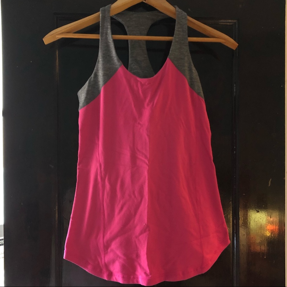 Lululemon racer back tank; pink and gray
